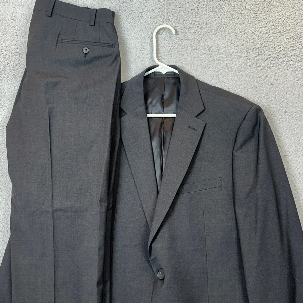 Calvin Klein Suit Pants Mens 42R 36X32 Charcoal Grey Two-Piece 2 Button Trousers
